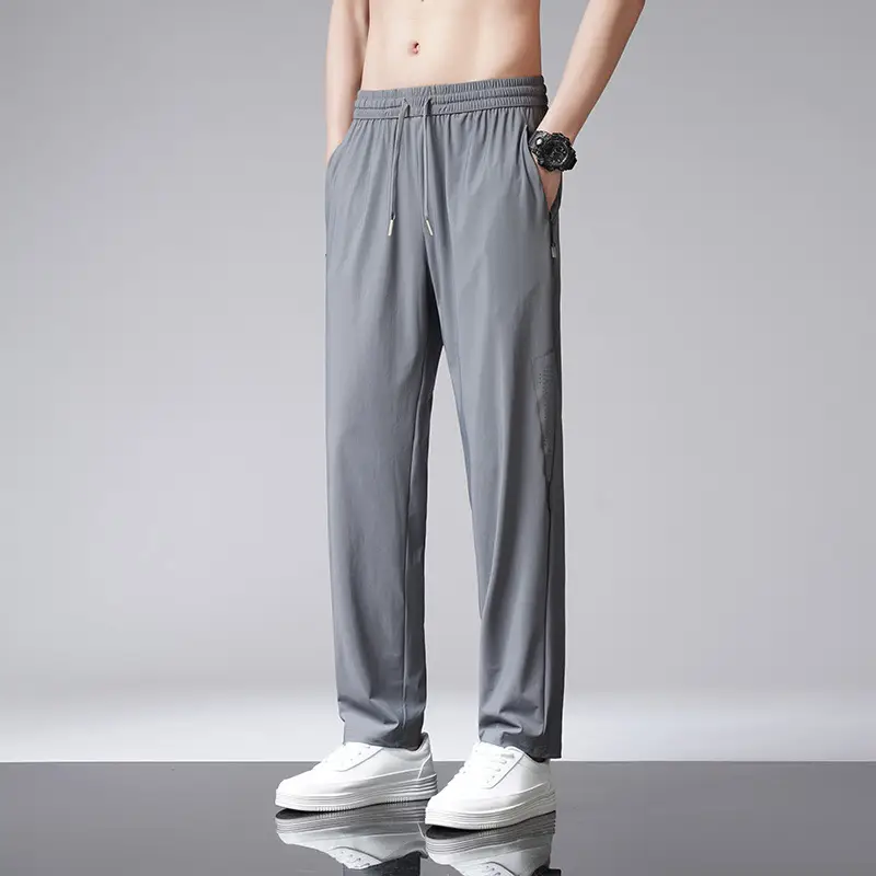Men Ice Silk Straight Dosing Pants Black - Image 5