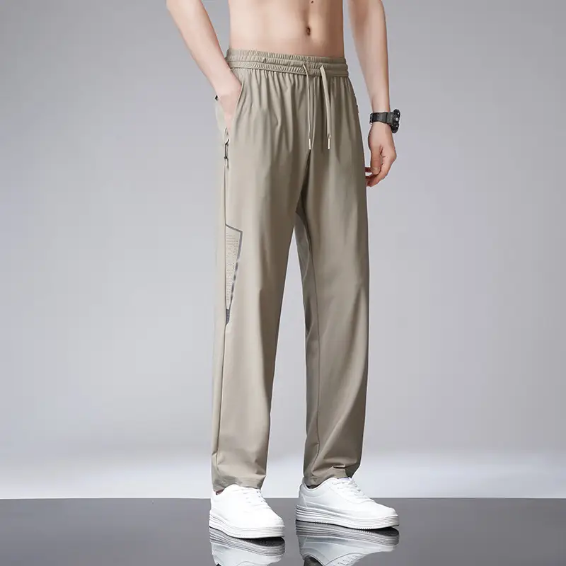 Men Ice Silk Straight Dosing Pants Black - Image 6