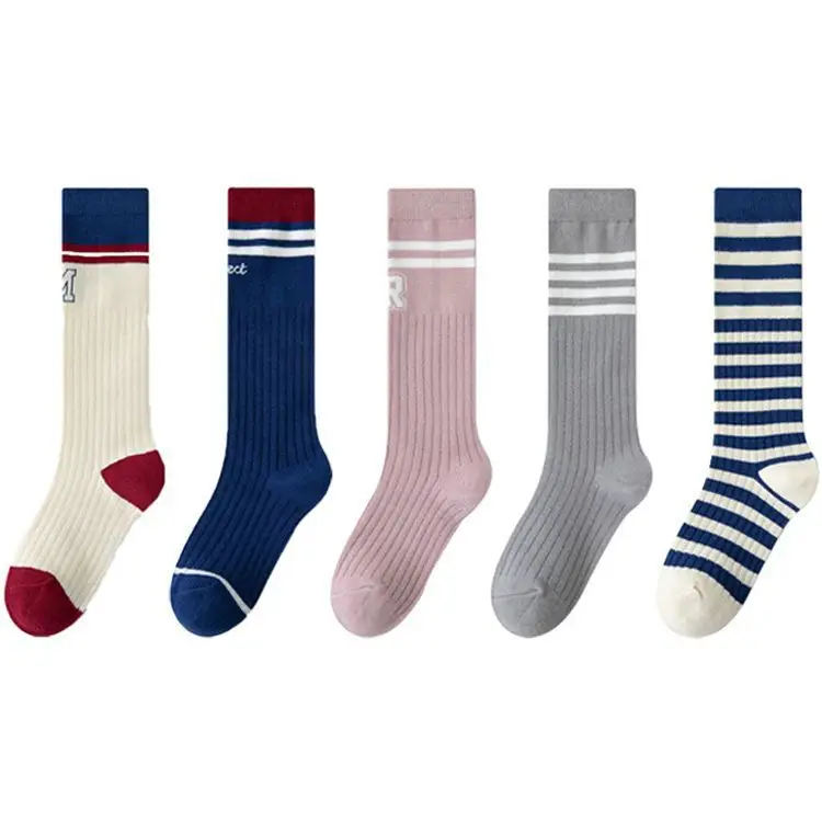 Children's Cotton Striped Calf Socks for Girls - Image 11