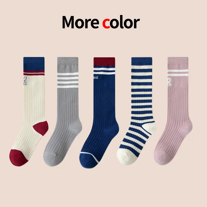 Children's Cotton Striped Calf Socks for Girls - Image 6