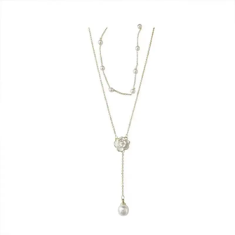 Camellia Double Layer Pearl Necklace Women's Summer Light - Image 6