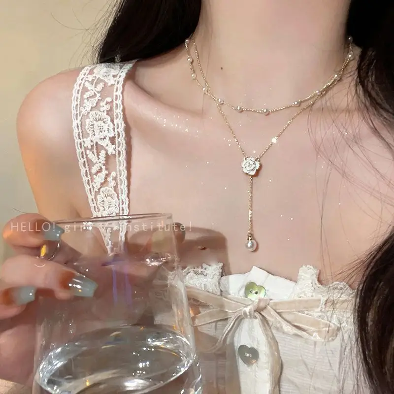 Camellia Double Layer Pearl Necklace Women's Summer Light — feature 11