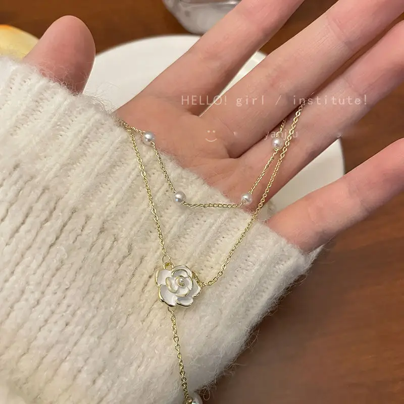 Camellia Double Layer Pearl Necklace Women's Summer Light — feature 4