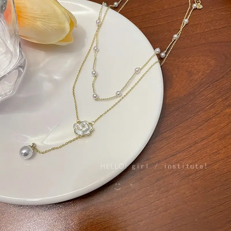 Camellia Double Layer Pearl Necklace Women's Summer Light — feature 6
