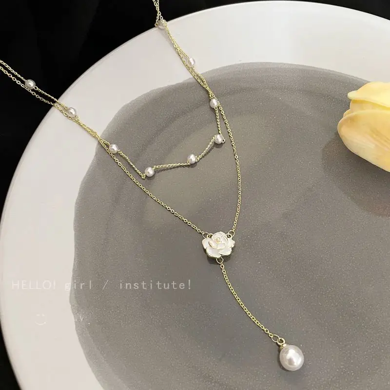 Camellia Double Layer Pearl Necklace Women's Summer Light — feature 7