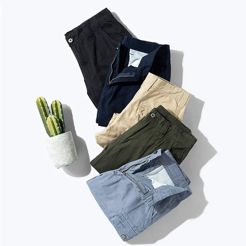 Men's Navy Blue Multi-Pocket Half-Shorts with Belt