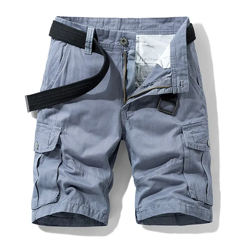 Men's Navy Blue Multi-Pocket Half-Shorts with Belt