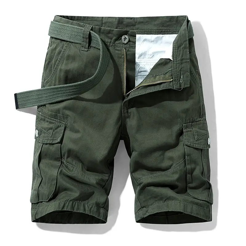 Men's Navy Blue Multi-Pocket Half-Shorts with Belt