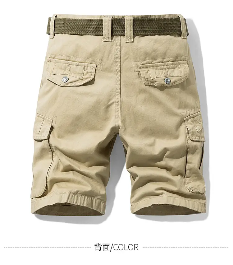 Men's Navy Blue Multi-Pocket Half-Shorts with Belt — feature 12