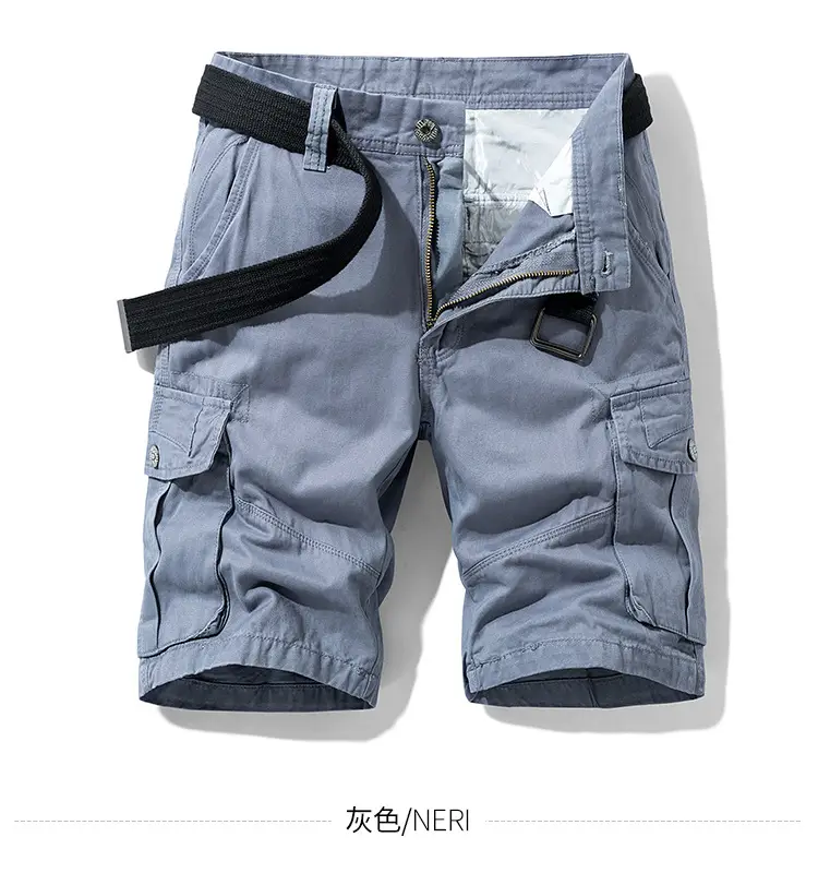 Men's Navy Blue Multi-Pocket Half-Shorts with Belt — feature 14