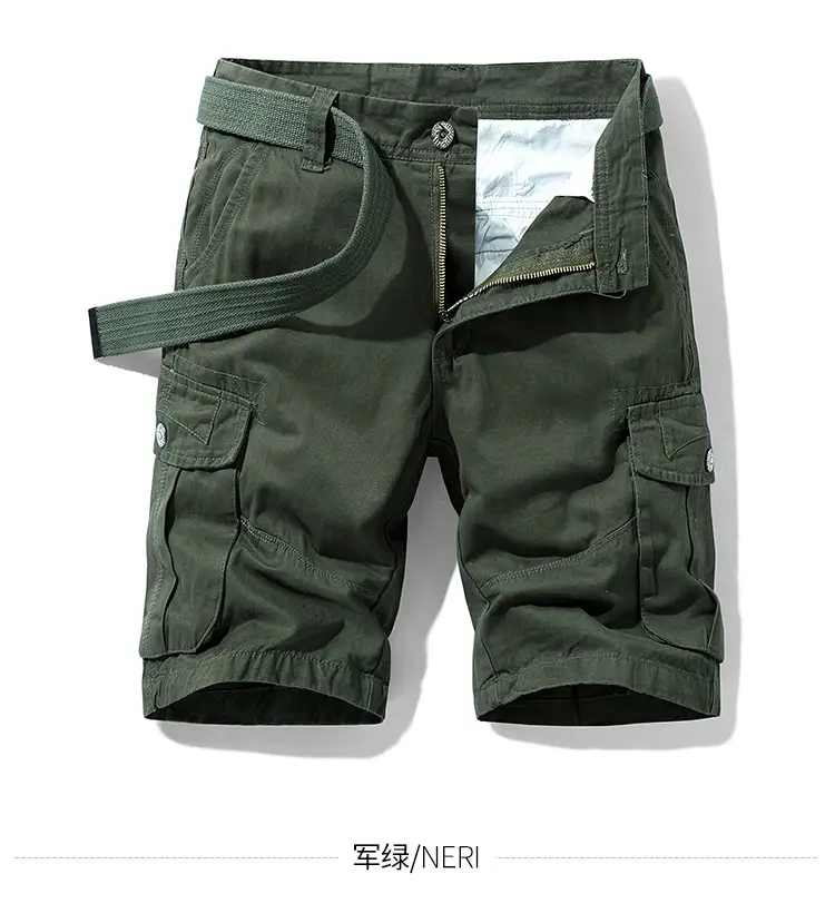 Men's Navy Blue Multi-Pocket Half-Shorts with Belt — feature 16