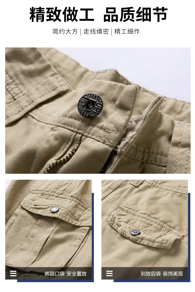 Men's Navy Blue Multi-Pocket Half-Shorts with Belt — feature 8
