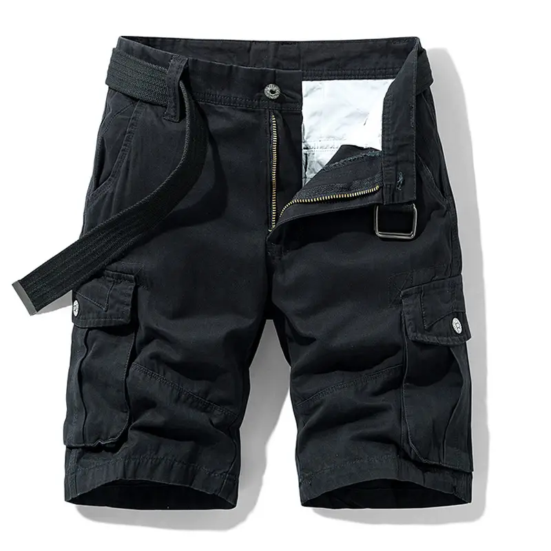 Men's Navy Blue Multi-Pocket Half-Shorts with Belt