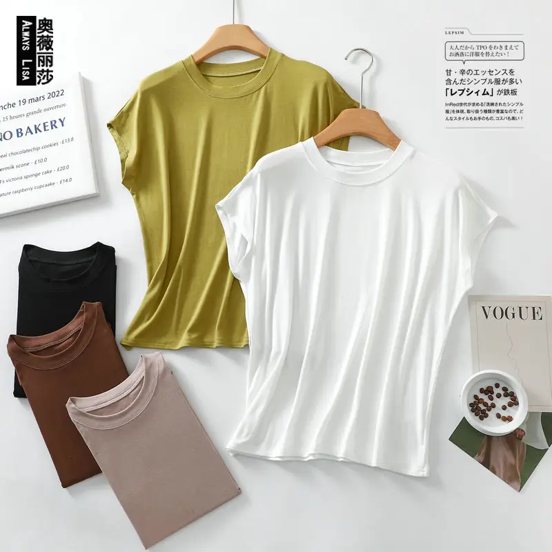 Women Brown Modal T-Shirt Short Sleeve Loose Fit - Image 16