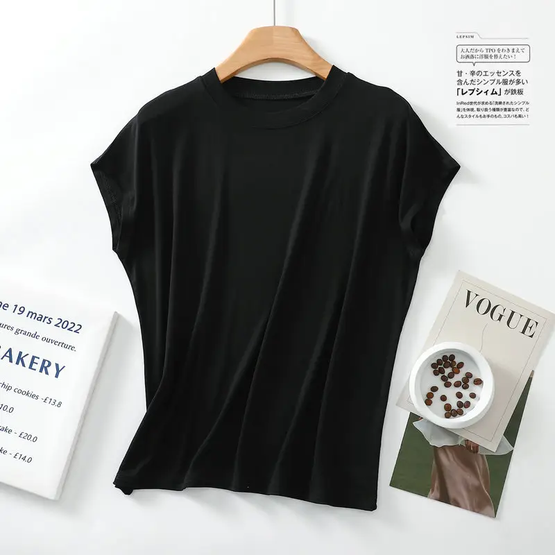 Women Brown Modal T-Shirt Short Sleeve Loose Fit - Image 17