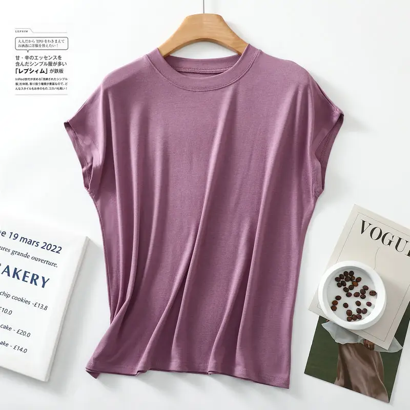 Women Brown Modal T-Shirt Short Sleeve Loose Fit - Image 18