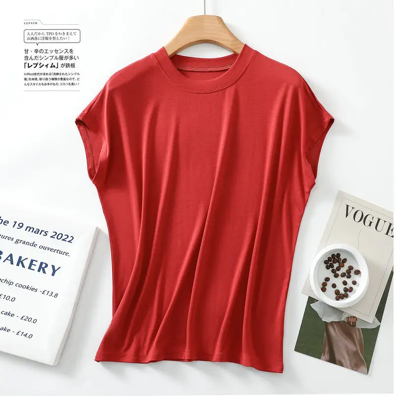 Women Brown Modal T-Shirt Short Sleeve Loose Fit - Image 19