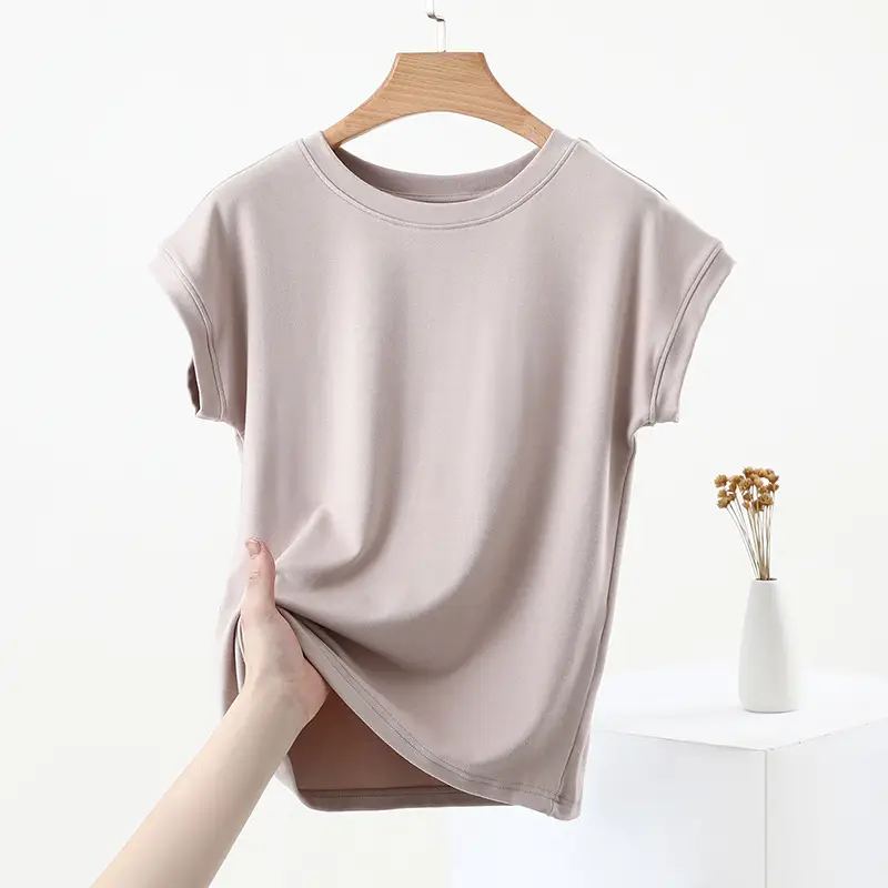 Women Brown Modal T-Shirt Short Sleeve Loose Fit — feature 10