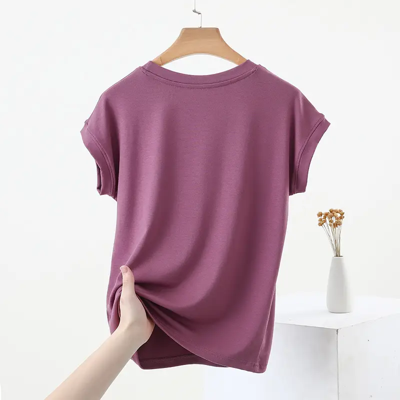 Women Brown Modal T-Shirt Short Sleeve Loose Fit — feature 11