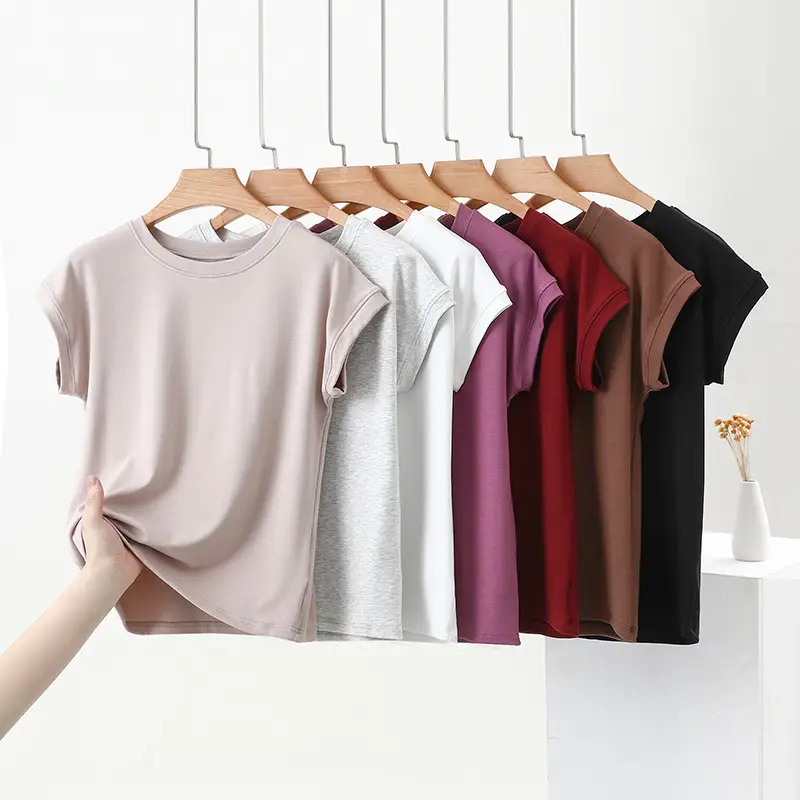 Women Brown Modal T-Shirt Short Sleeve Loose Fit — feature 2