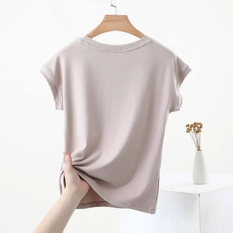 Women Brown Modal T-Shirt Short Sleeve Loose Fit — feature 20