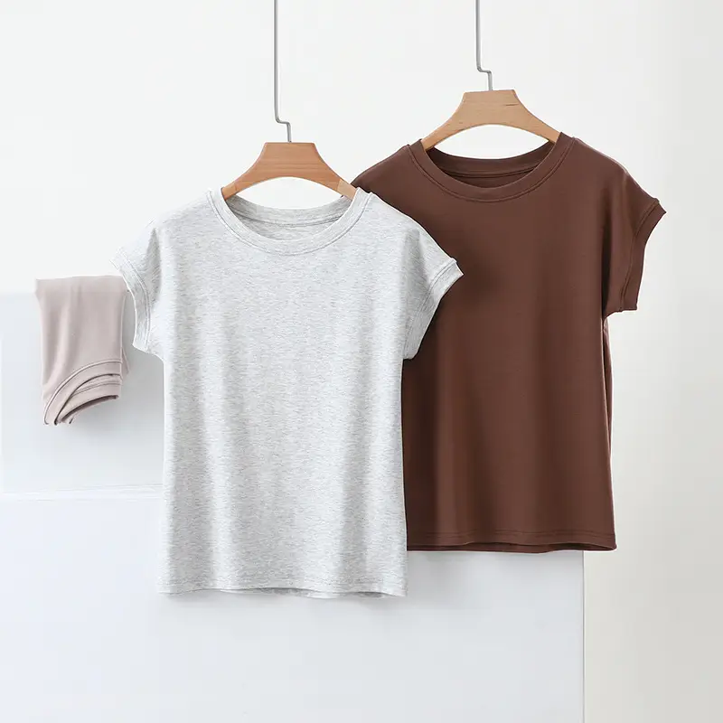 Women Brown Modal T-Shirt Short Sleeve Loose Fit — feature 3