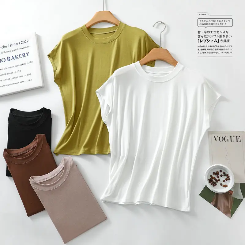 Women Brown Modal T-Shirt Short Sleeve Loose Fit — feature 30