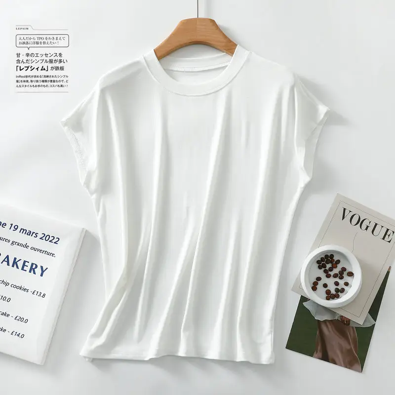 Women Brown Modal T-Shirt Short Sleeve Loose Fit — feature 35