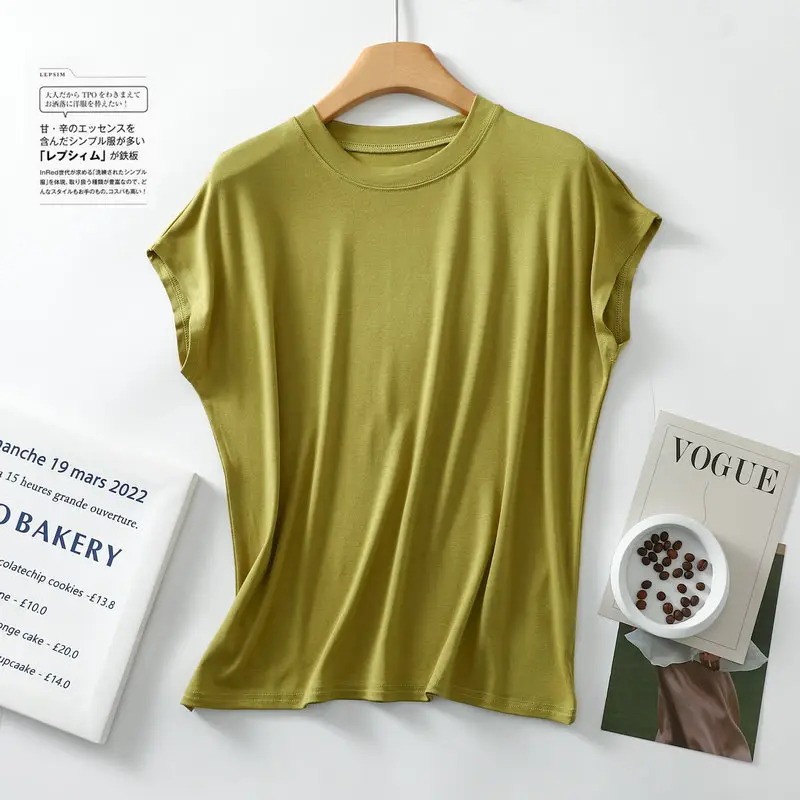 Women Brown Modal T-Shirt Short Sleeve Loose Fit — feature 36