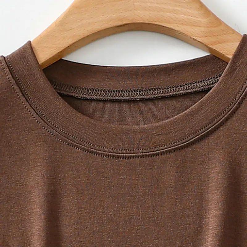 Women Brown Modal T-Shirt Short Sleeve Loose Fit — feature 38