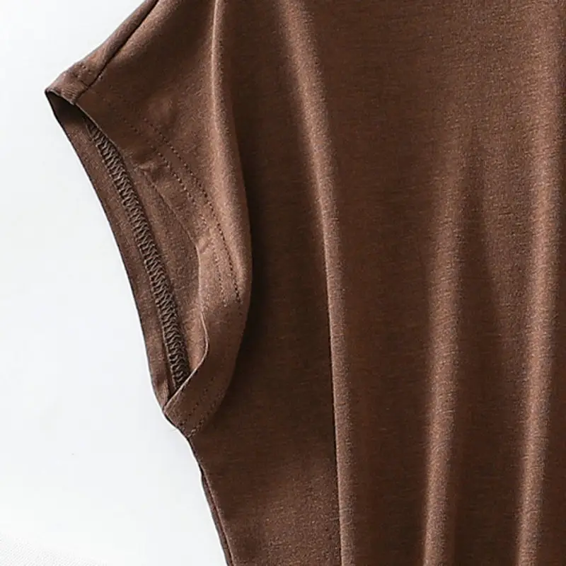 Women Brown Modal T-Shirt Short Sleeve Loose Fit — feature 39