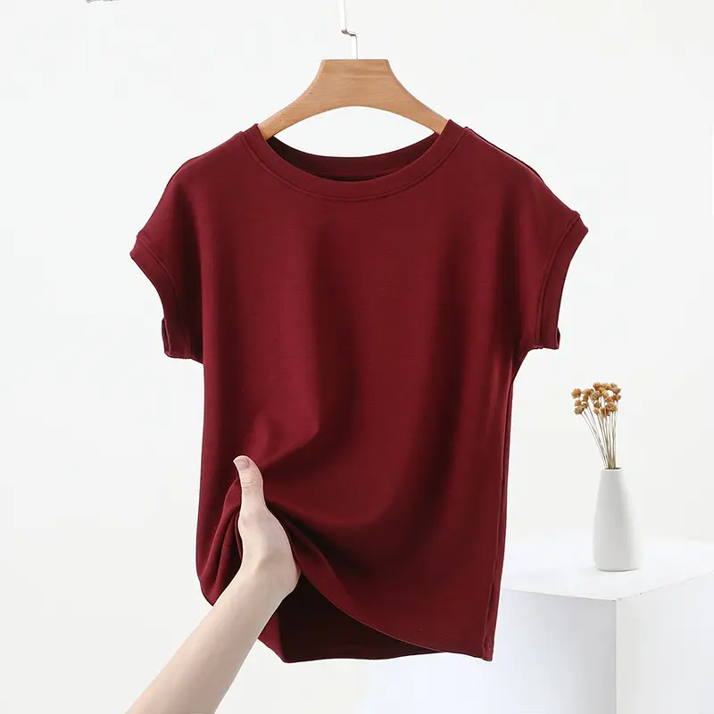 Women Brown Modal T-Shirt Short Sleeve Loose Fit — feature 4