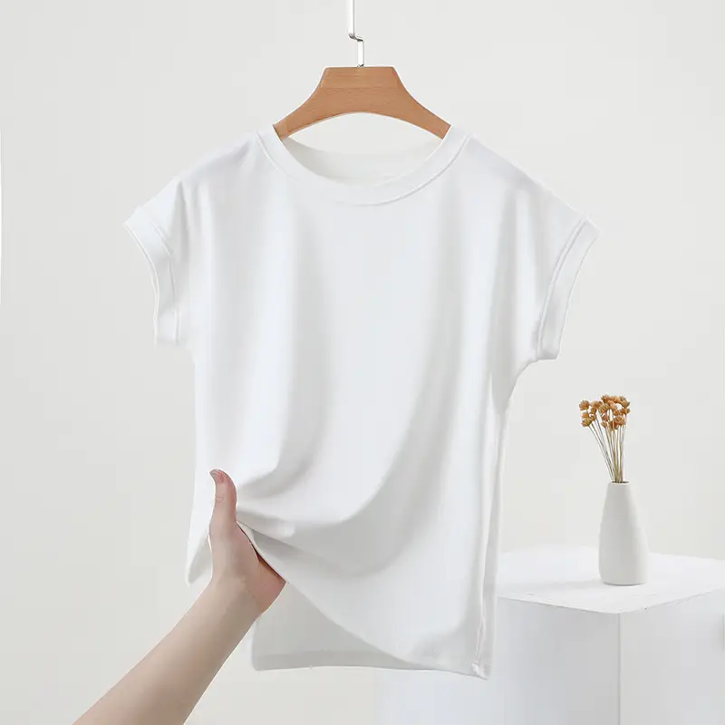 Women Brown Modal T-Shirt Short Sleeve Loose Fit — feature 5