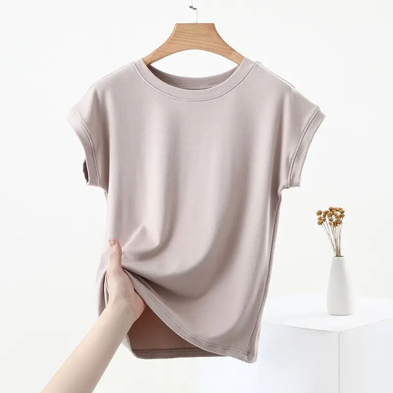 Women Brown Modal T-Shirt Short Sleeve Loose Fit - Image 13