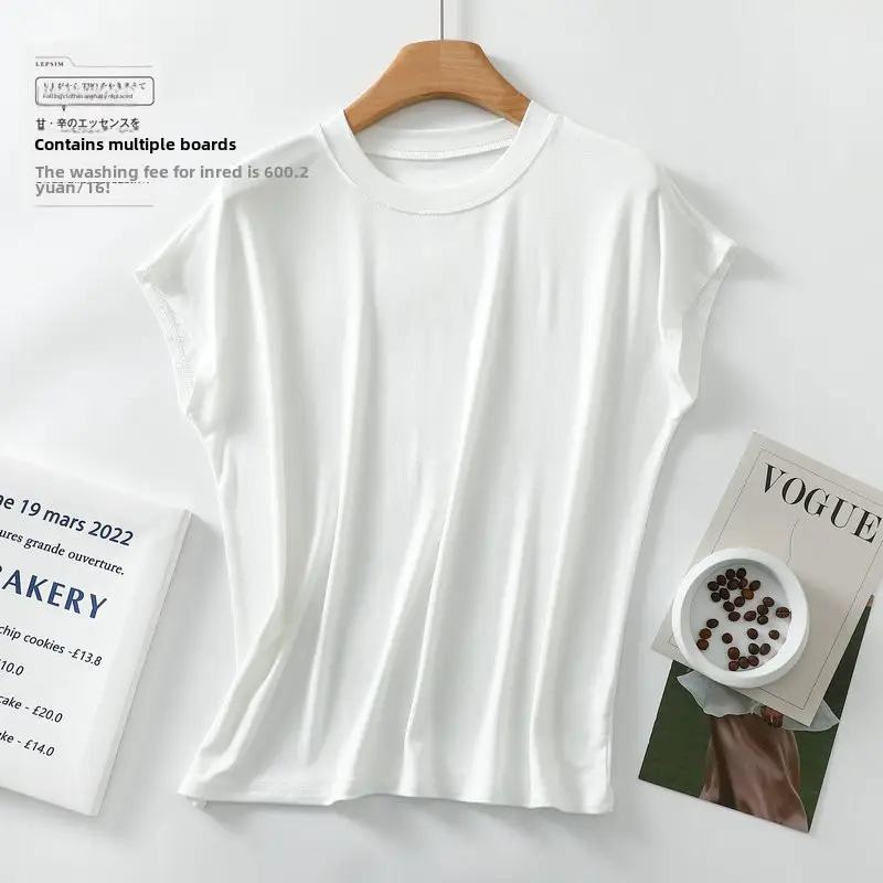 Women Brown Modal T-Shirt Short Sleeve Loose Fit - Image 6