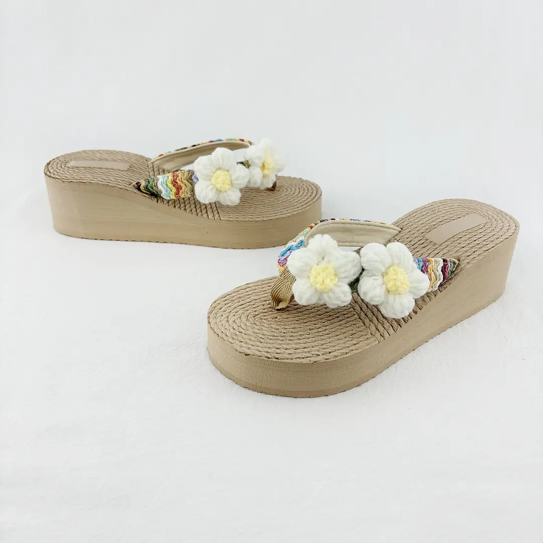 Bohemian ethnic style women's summer outdoor wear Southeast Asian flower wedge fashion non-slip beach shoes cool flip flops — feature 23
