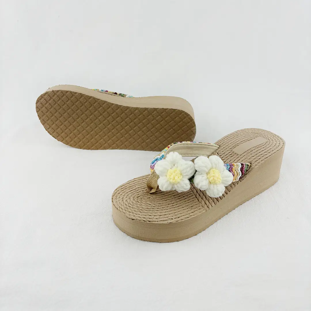 Bohemian ethnic style women's summer outdoor wear Southeast Asian flower wedge fashion non-slip beach shoes cool flip flops — feature 24