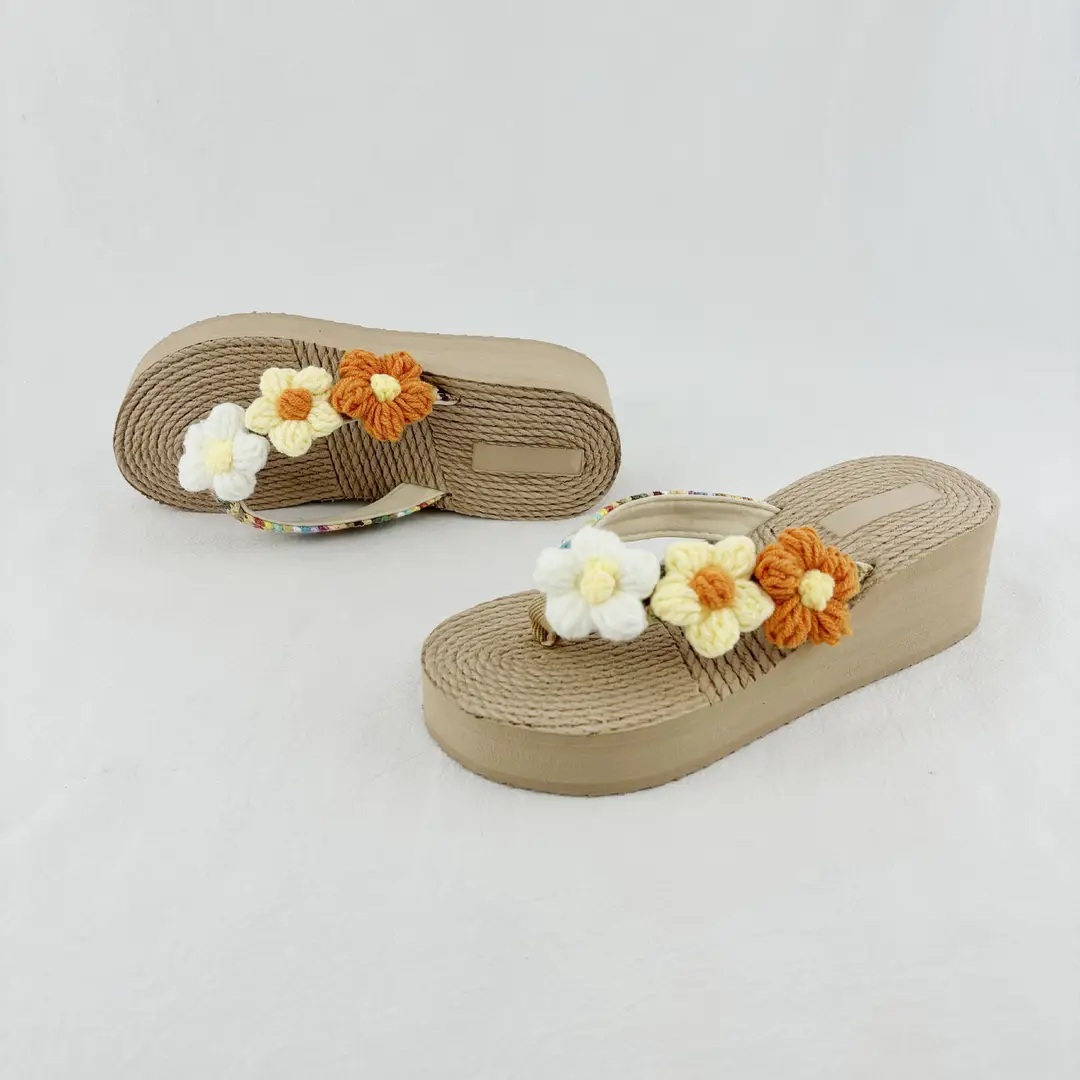 Bohemian ethnic style women's summer outdoor wear Southeast Asian flower wedge fashion non-slip beach shoes cool flip flops — feature 26