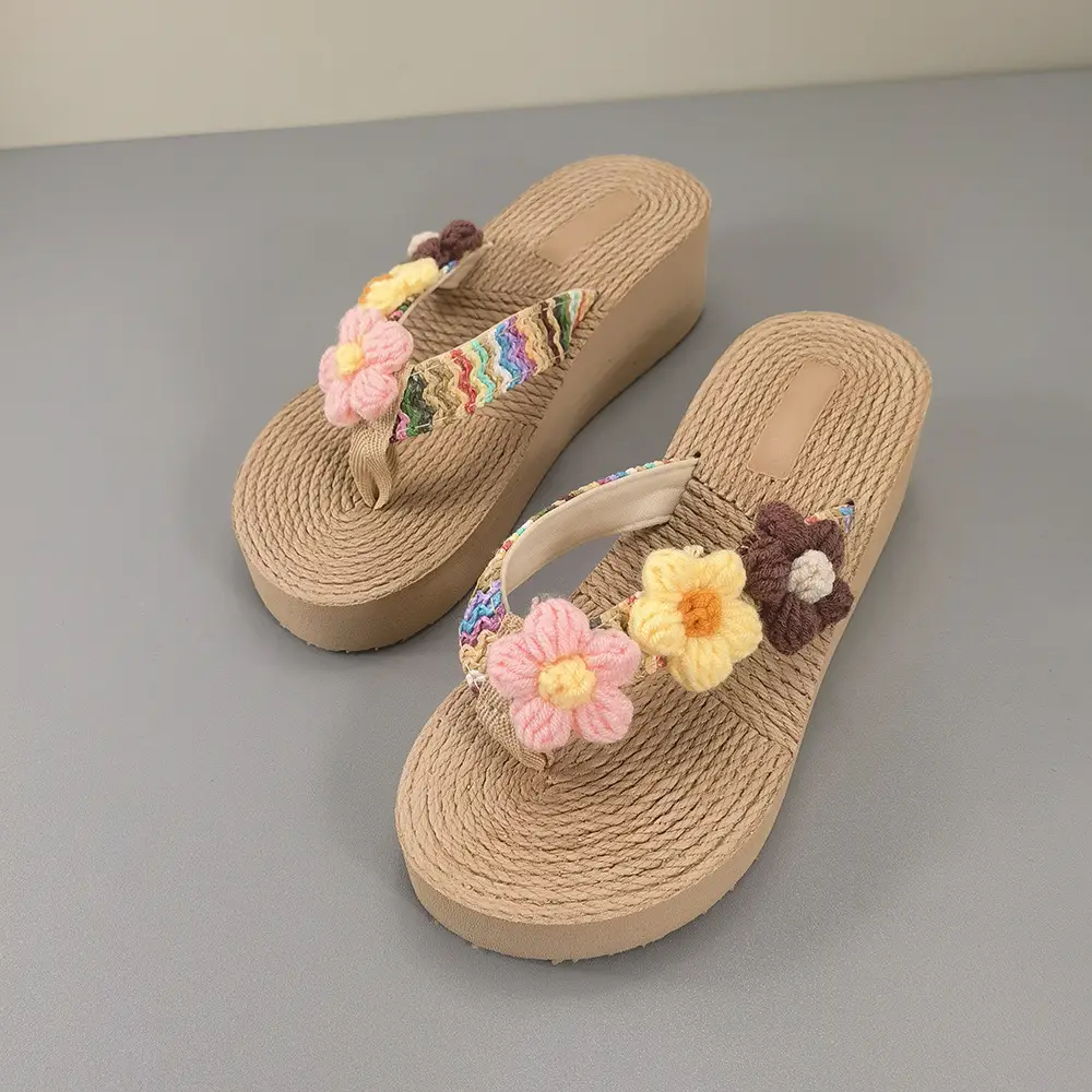 Bohemian Flower Wedge Flip Flops for Women Summer - Image 2