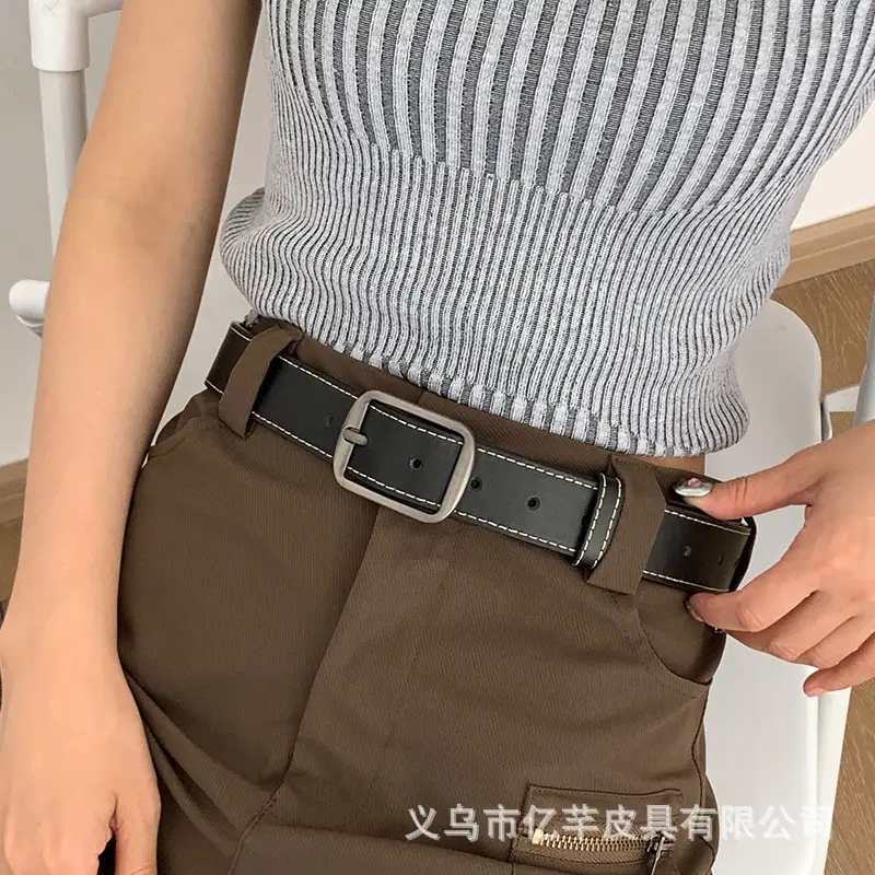2024 Women's Black Leather Belt with Silver Buckle - Image 3