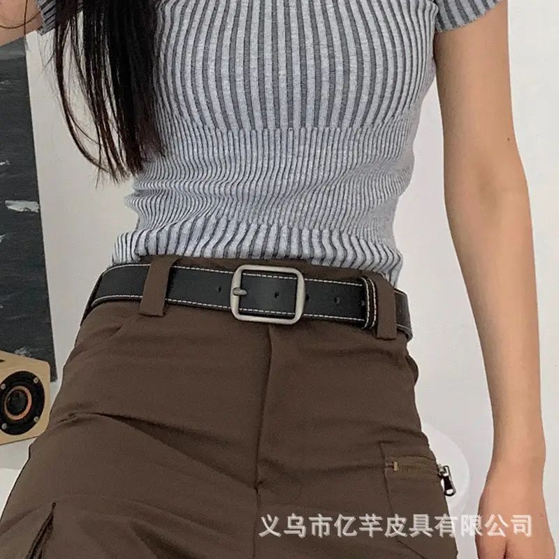 2024 Women's Black Leather Belt with Silver Buckle - Image 4