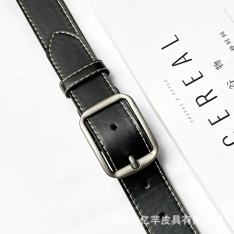 2024 Women's Black Leather Belt with Silver Buckle - Image 5