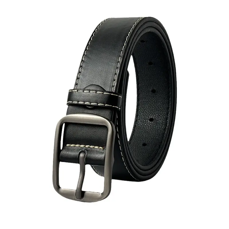 2024 Women's Black Leather Belt with Silver Buckle - Image 6