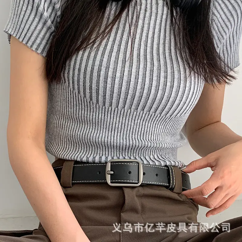 2024 Women's Black Leather Belt with Silver Buckle β feature 16