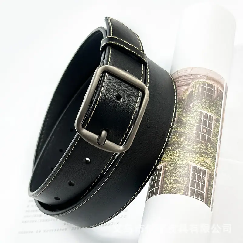 2024 Women's Black Leather Belt with Silver Buckle β feature 4