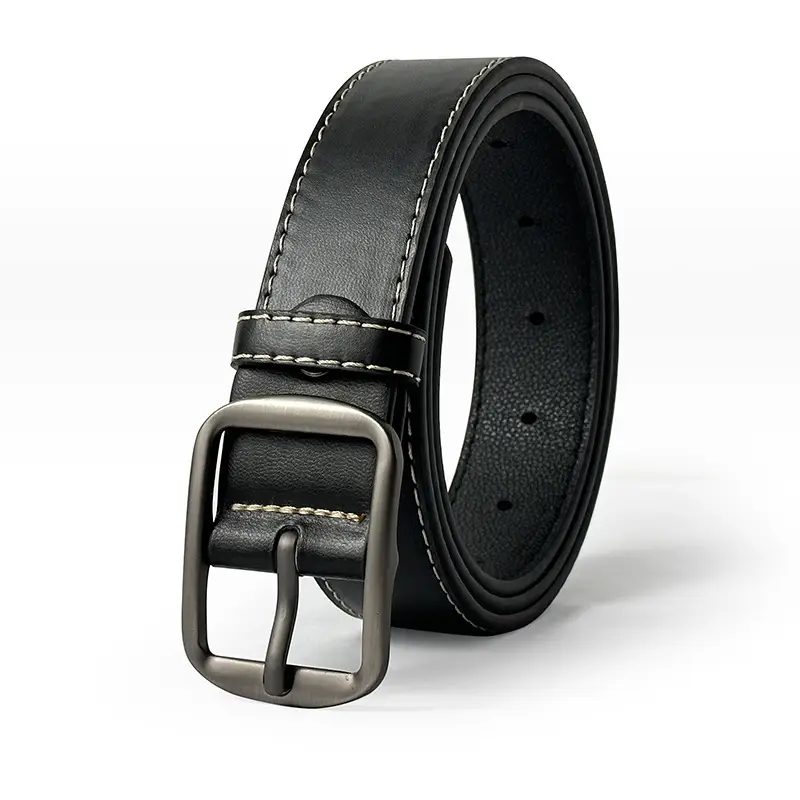 2024 Women's Black Leather Belt with Silver Buckle