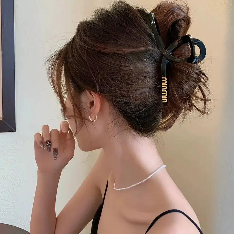 South Korea Letter Black Hairpin Women's Large Size - Image 10
