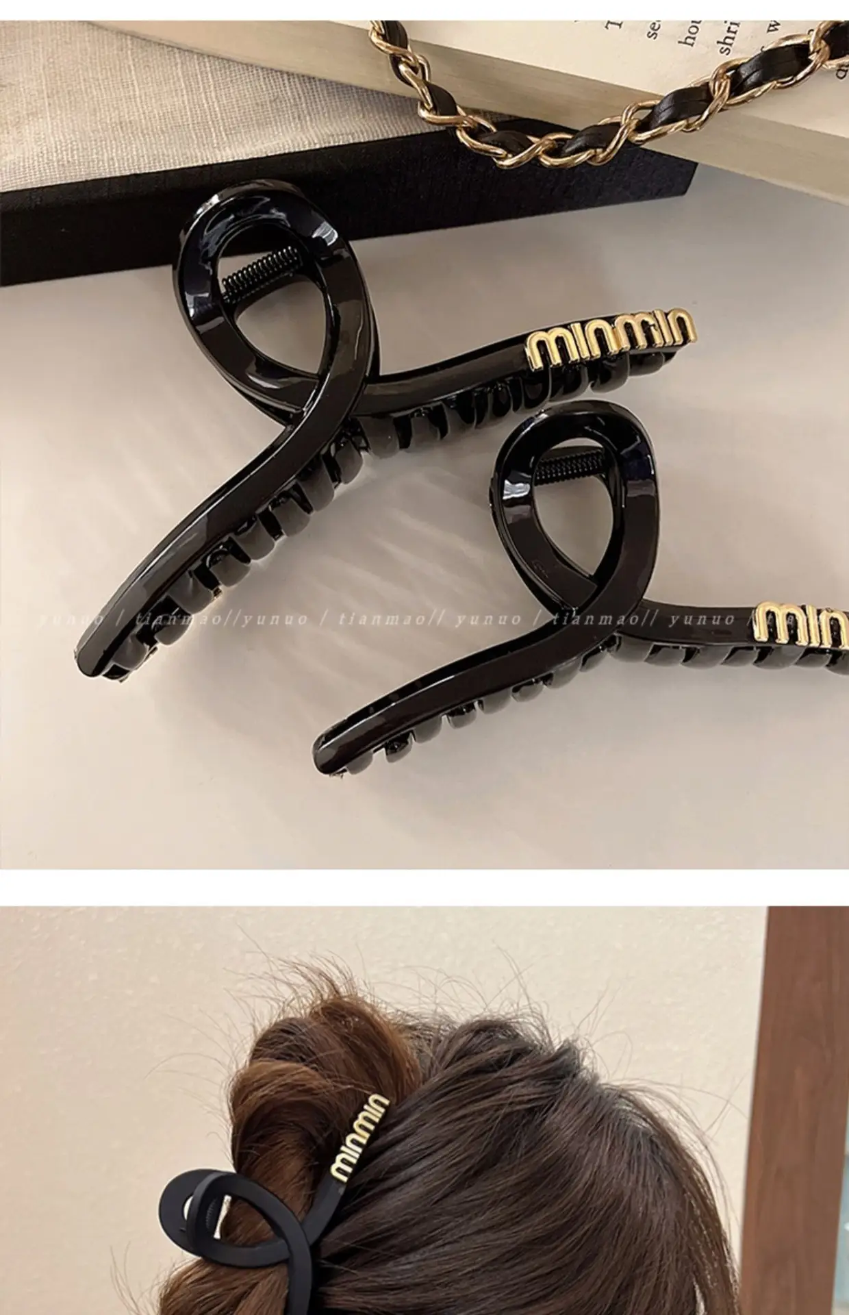 South Korea Letter Black Hairpin Women's Large Size — feature 10