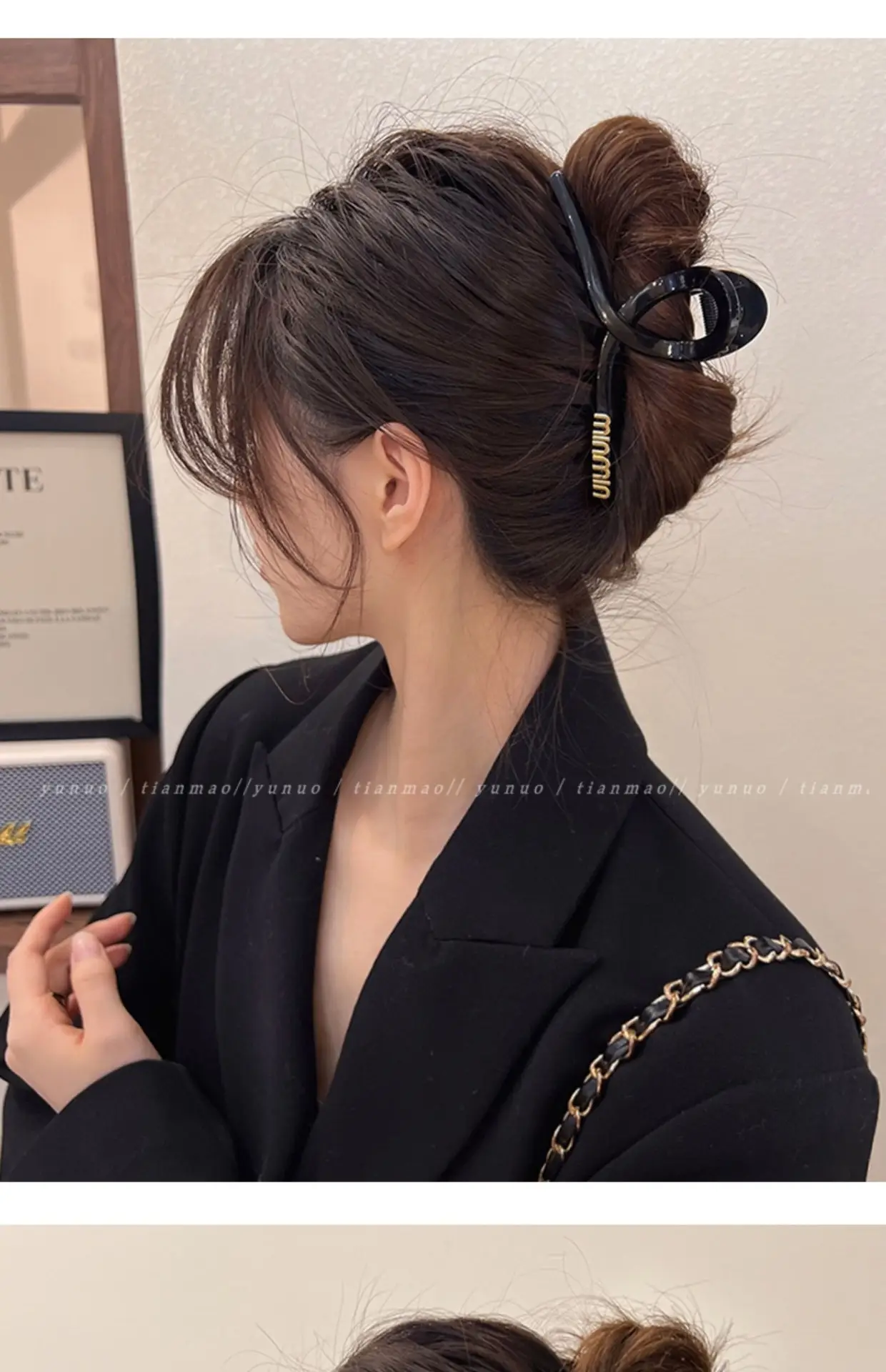 South Korea Letter Black Hairpin Women's Large Size — feature 14