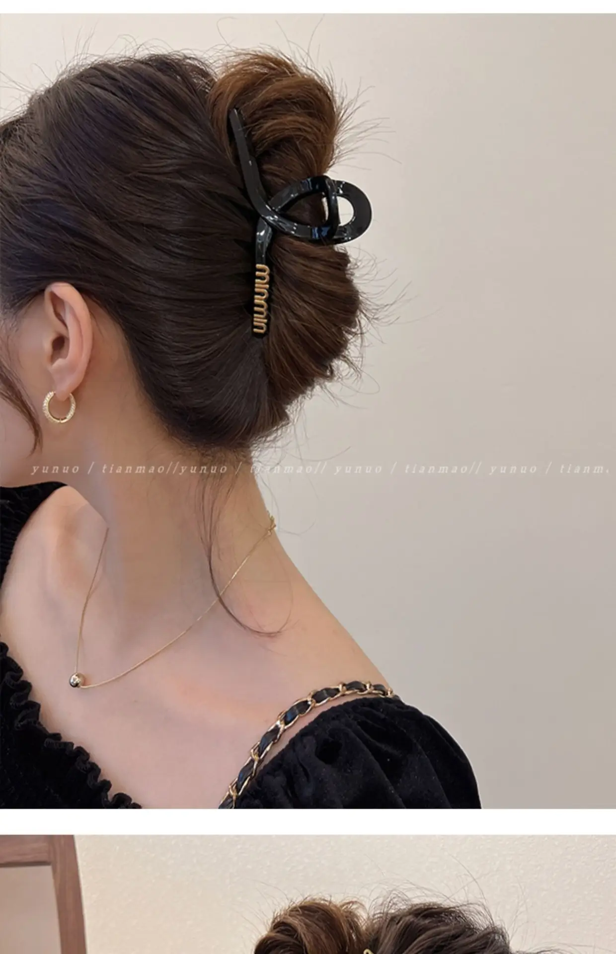 South Korea Letter Black Hairpin Women's Large Size — feature 4